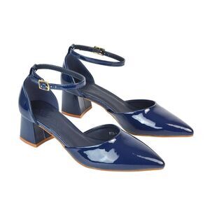 XY London Womens/Ladies Evie Ankle Strap Low Block Heel Court Shoes / Navy